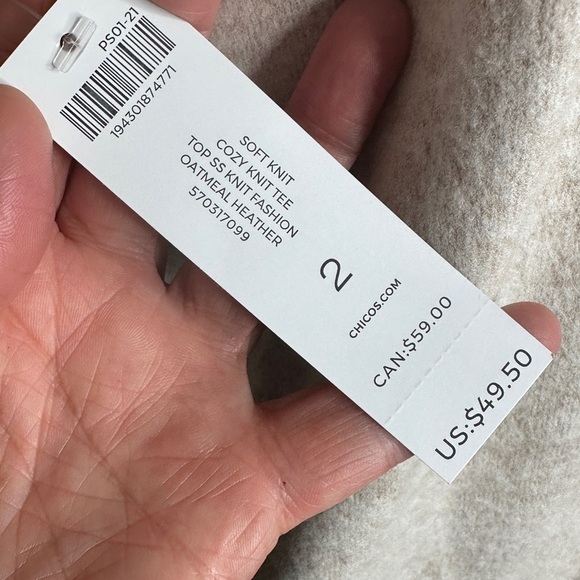 NWT Chico’s Soft Knit Cozy Knit Oatmeal Pullover Tee L - Picture 4 of 6